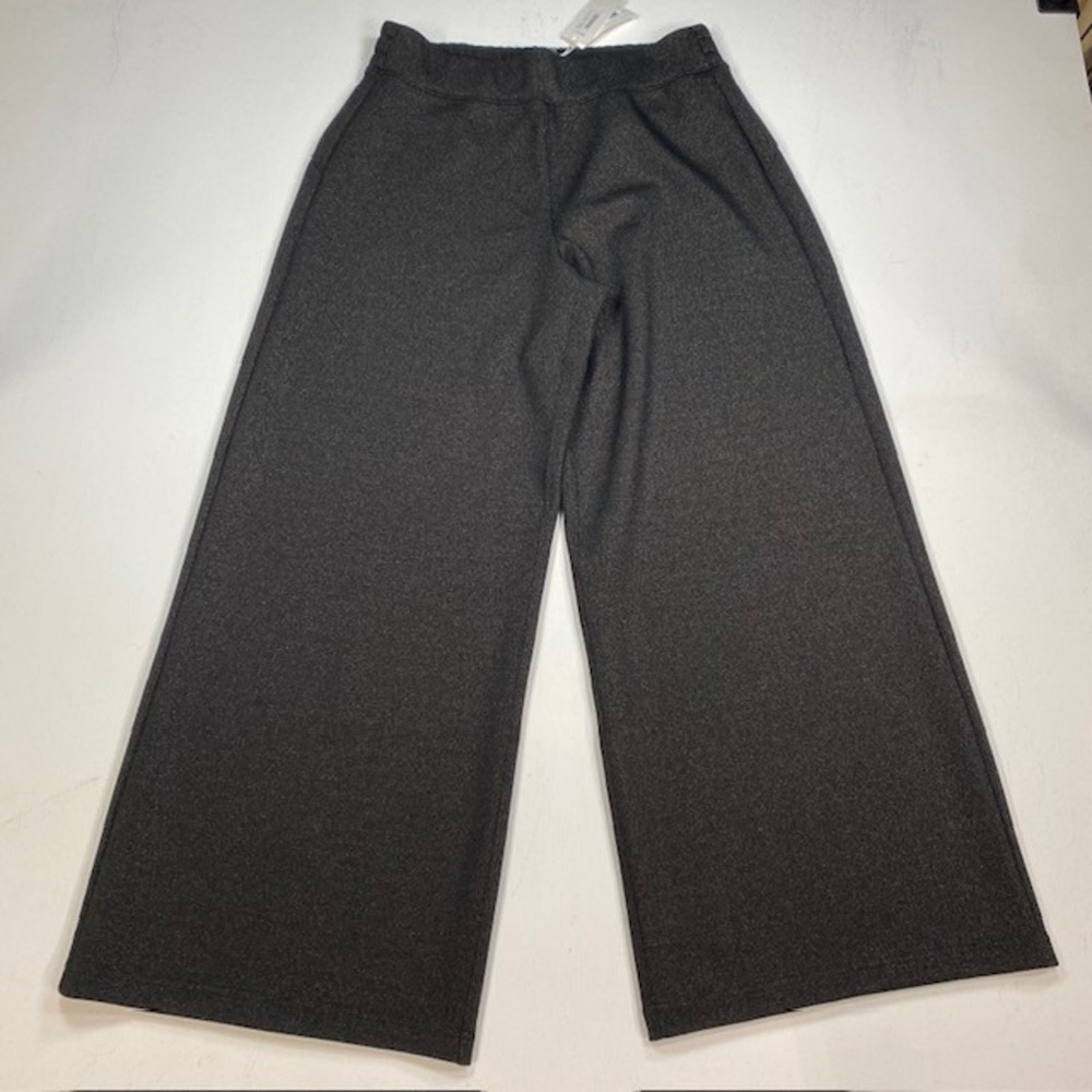 Spanx AirEssentials Shimmer Wide Leg Pants Very Black Gunmetal Petite L 50829Q